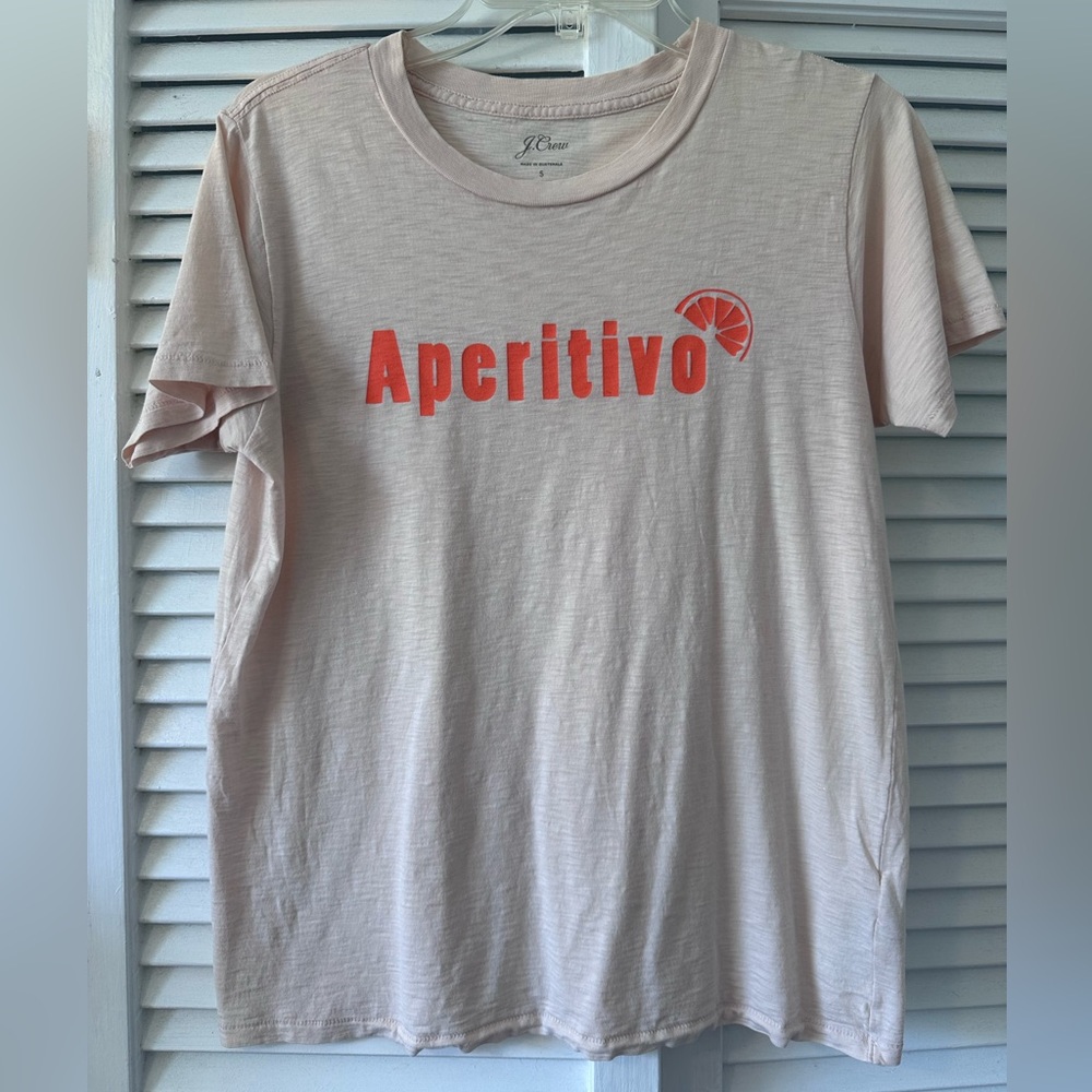 J.Crew Graphic Peach Colored Tee Aperitivo Orange Print with fruit slice Size S - Picture 2 of 6